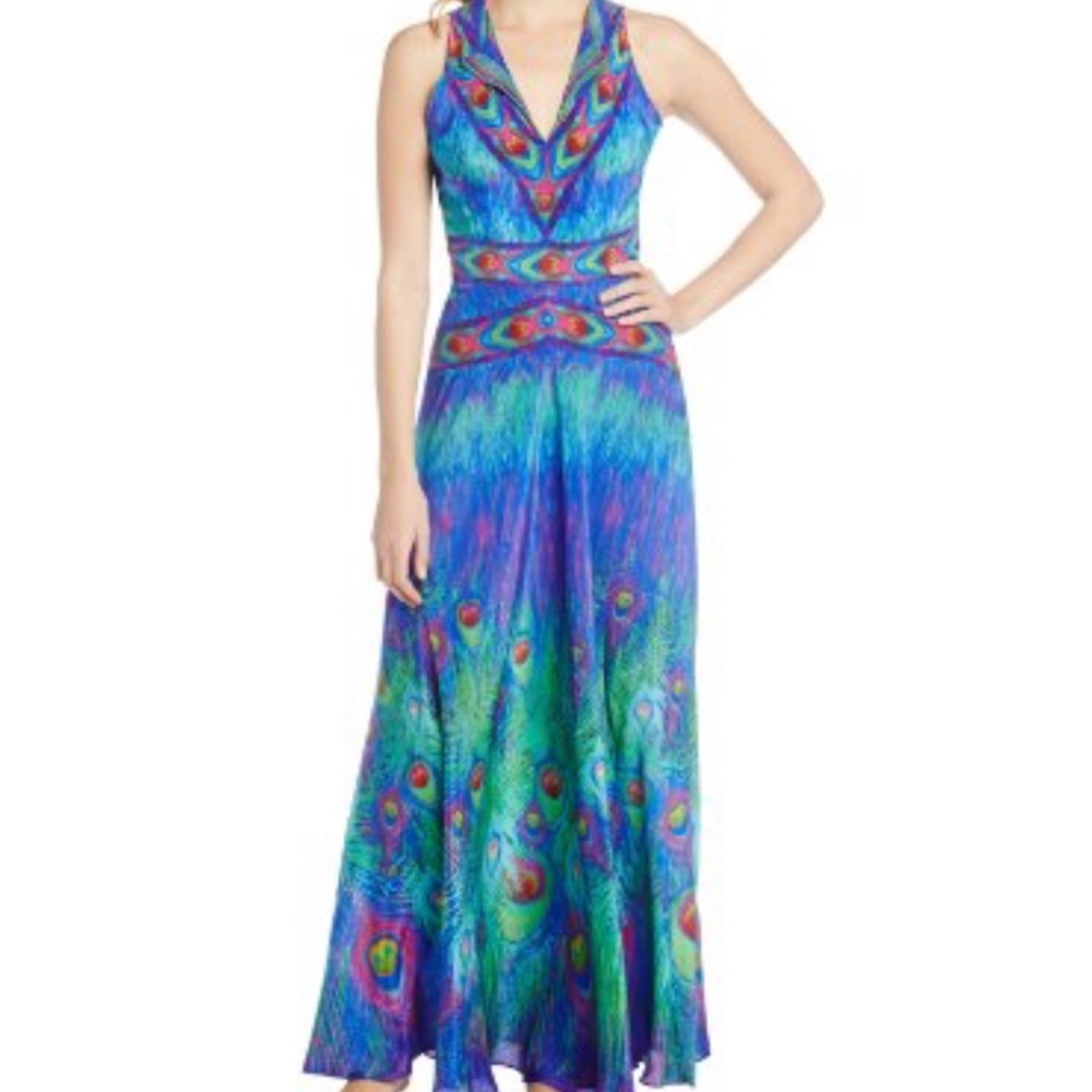 Gottex Peacock Silk Maxi Dress